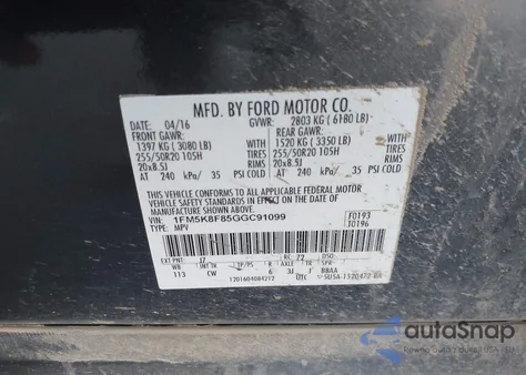 2016 Ford Explorer Limited from USA, damaged, VIN 1FM5K8F85GGC91099